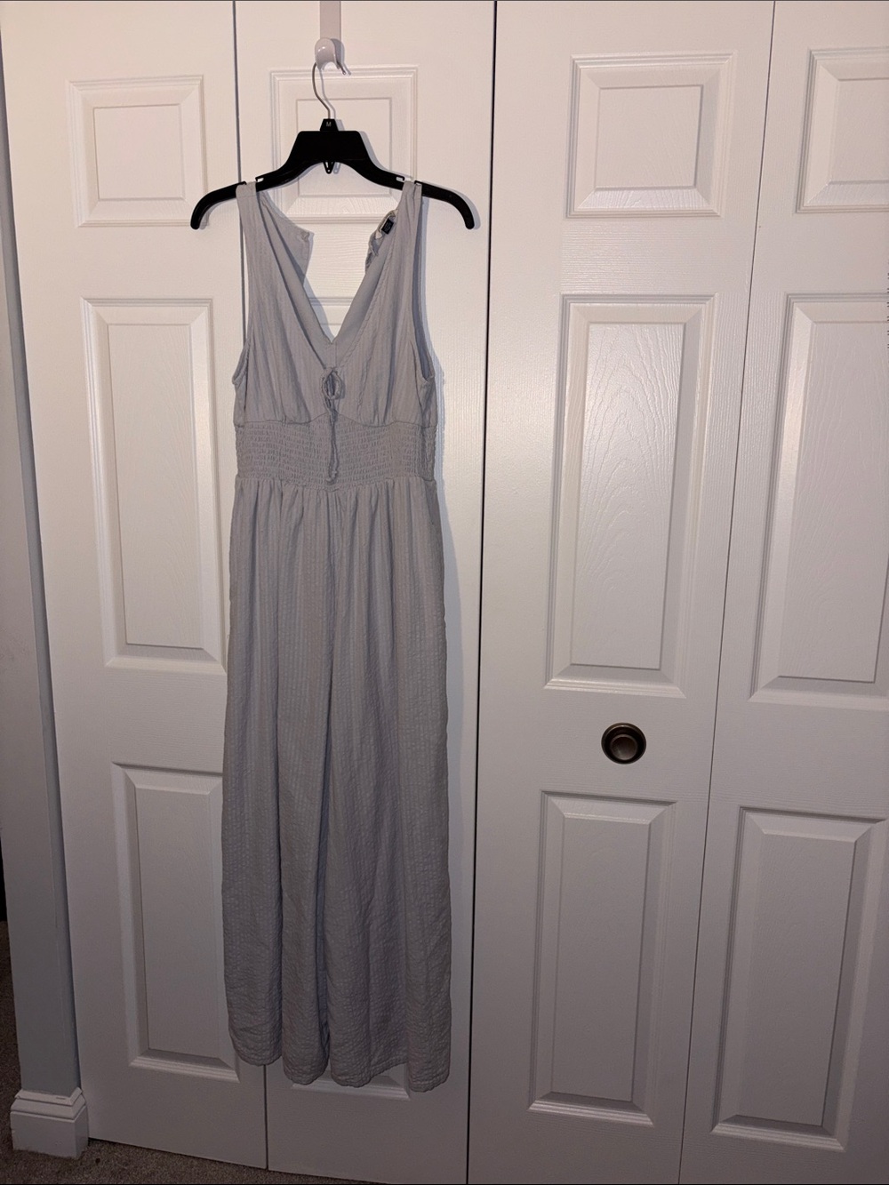 American Eagle Outfitters Light Blue Textured Sleeveless Jumpsuit - Picture 2 of 7